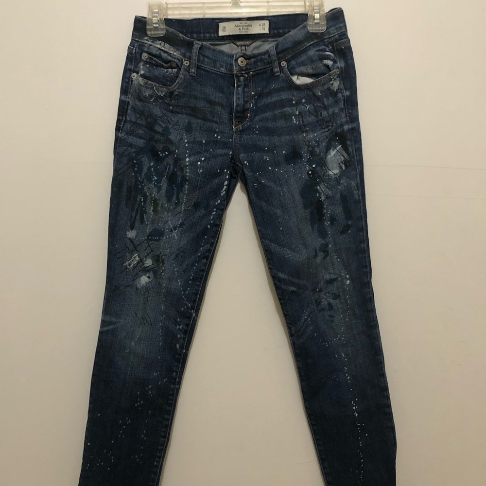 Abercrombie & Fitch Paint Splatter Art Denim Jeans 2R perfect stretch straight